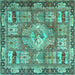 Square Medallion Turquoise Traditional Rug, tr4451turq