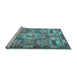 Sideview of Machine Washable Medallion Light Blue Traditional Rug, wshtr4451lblu