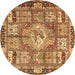 Round Medallion Brown Traditional Rug, tr4451brn