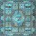 Square Machine Washable Medallion Light Blue Traditional Rug, wshtr4451lblu