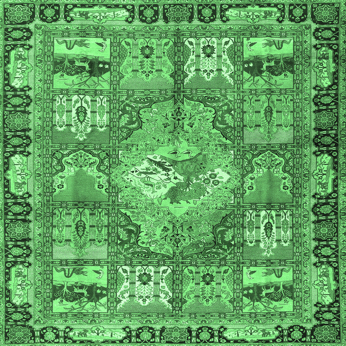 Square Medallion Emerald Green Traditional Rug, tr4451emgrn
