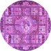 Round Machine Washable Medallion Purple Traditional Area Rugs, wshtr4451pur