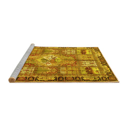 Sideview of Machine Washable Medallion Yellow Traditional Rug, wshtr4451yw