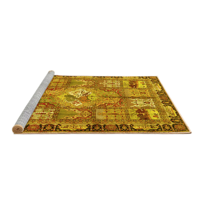 Sideview of Machine Washable Medallion Yellow Traditional Rug, wshtr4451yw