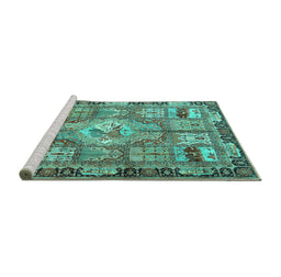 Sideview of Machine Washable Medallion Turquoise Traditional Area Rugs, wshtr4451turq