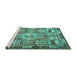 Sideview of Machine Washable Medallion Turquoise Traditional Area Rugs, wshtr4451turq