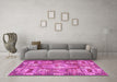 Machine Washable Medallion Pink Traditional Rug in a Living Room, wshtr4451pnk