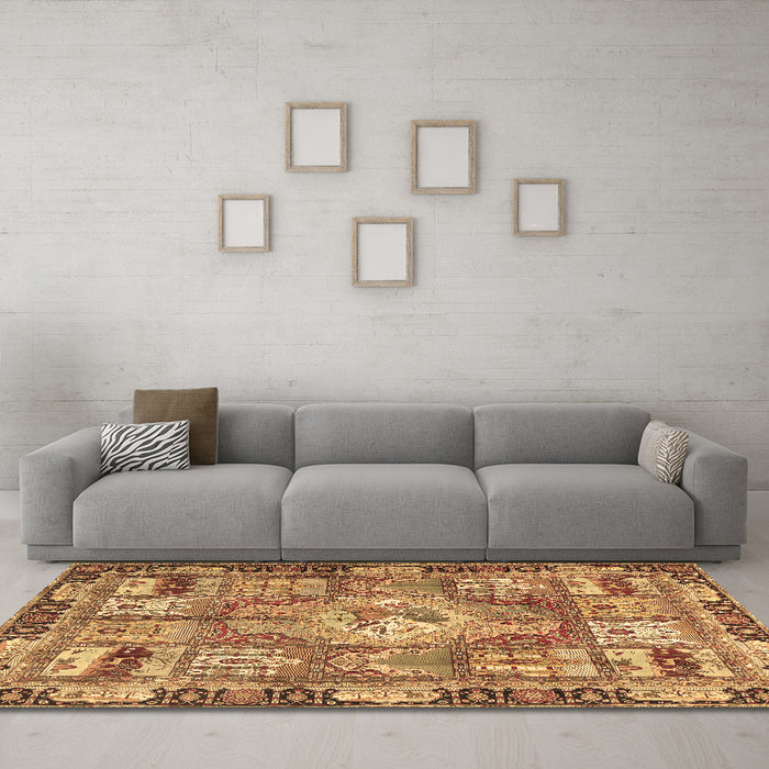 Machine Washable Medallion Brown Traditional Rug in a Living Room,, wshtr4451brn