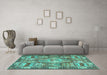 Machine Washable Medallion Turquoise Traditional Area Rugs in a Living Room,, wshtr4451turq