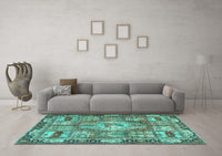 Machine Washable Medallion Turquoise Traditional Rug, wshtr4451turq