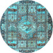 Round Medallion Light Blue Traditional Rug, tr4451lblu