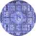 Round Machine Washable Medallion Blue Traditional Rug, wshtr4451blu