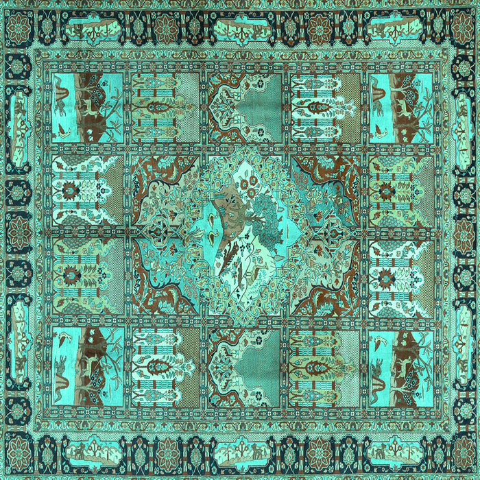 Square Machine Washable Medallion Turquoise Traditional Area Rugs, wshtr4451turq