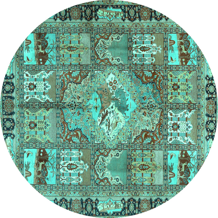 Round Medallion Turquoise Traditional Rug, tr4451turq