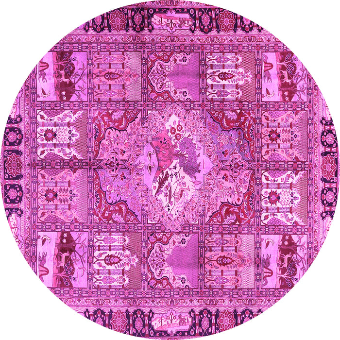 Round Machine Washable Medallion Pink Traditional Rug, wshtr4451pnk