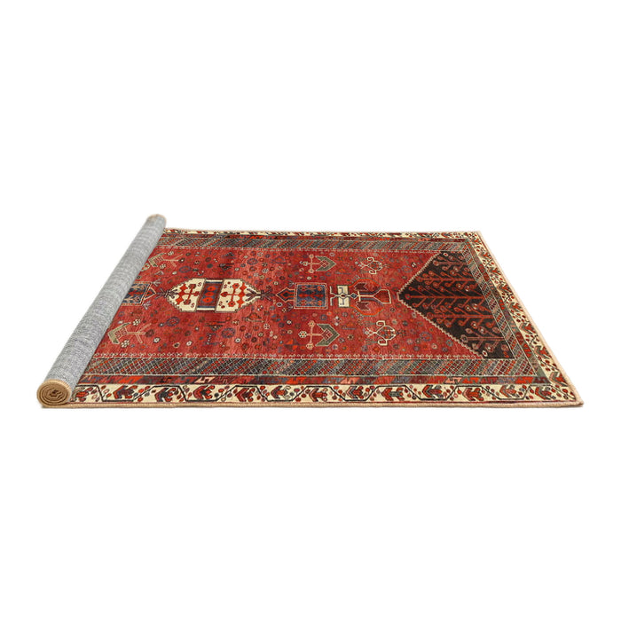 Sideview of Machine Washable Traditional Orange Brown Rug, wshtr4452