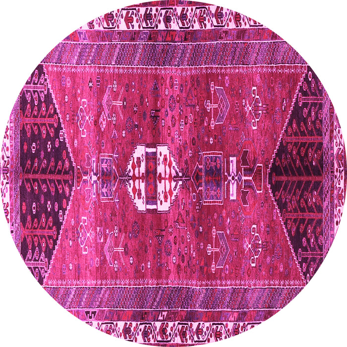 Round Machine Washable Medallion Pink Traditional Rug, wshtr4452pnk