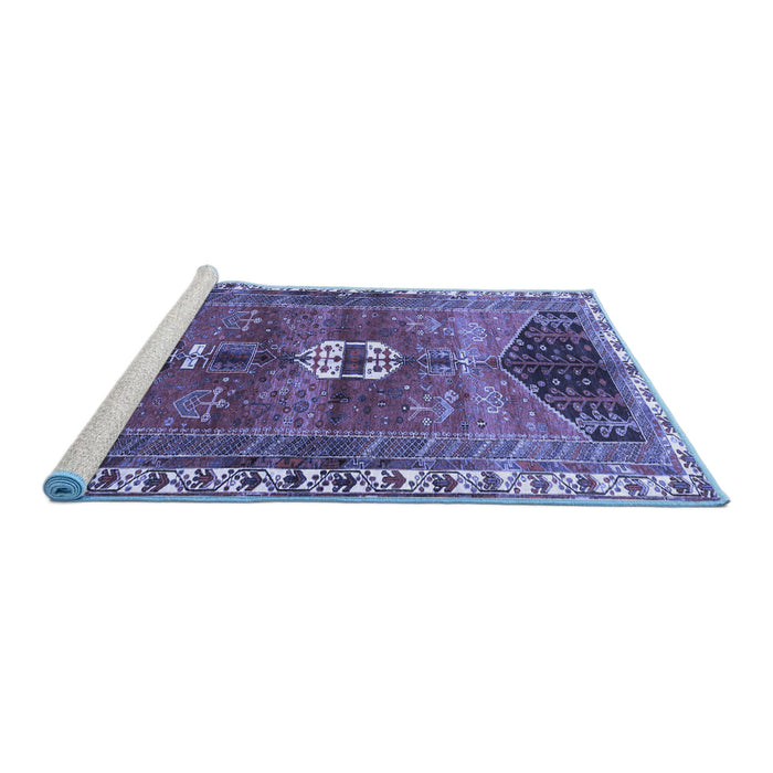 Sideview of Machine Washable Medallion Blue Traditional Rug, wshtr4452blu