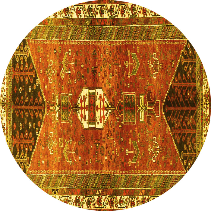 Round Machine Washable Medallion Yellow Traditional Rug, wshtr4452yw