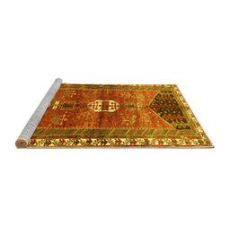 Sideview of Machine Washable Medallion Yellow Traditional Rug, wshtr4452yw
