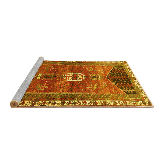 Sideview of Machine Washable Medallion Yellow Traditional Rug, wshtr4452yw