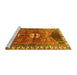 Sideview of Machine Washable Medallion Yellow Traditional Rug, wshtr4452yw