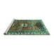 Sideview of Machine Washable Medallion Turquoise Traditional Area Rugs, wshtr4452turq