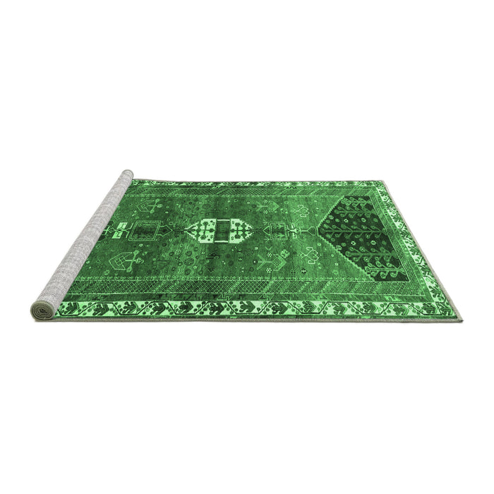 Sideview of Machine Washable Medallion Emerald Green Traditional Area Rugs, wshtr4452emgrn