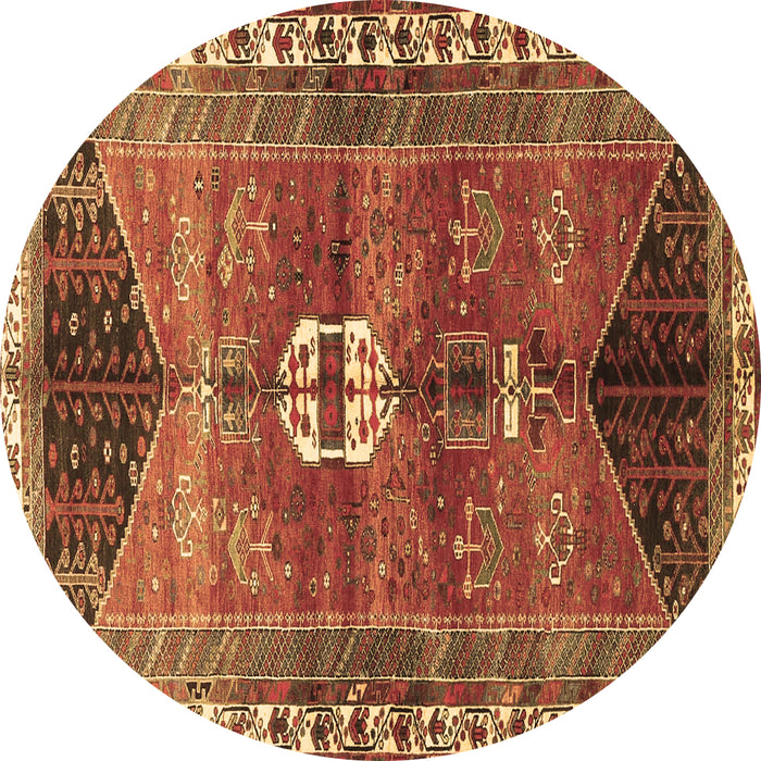 Round Machine Washable Medallion Brown Traditional Rug, wshtr4452brn