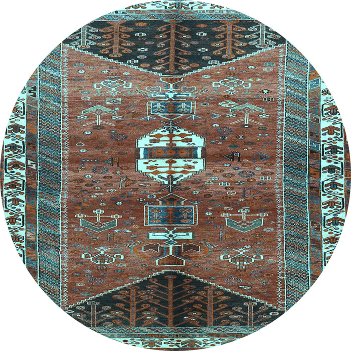 Round Medallion Light Blue Traditional Rug, tr4452lblu