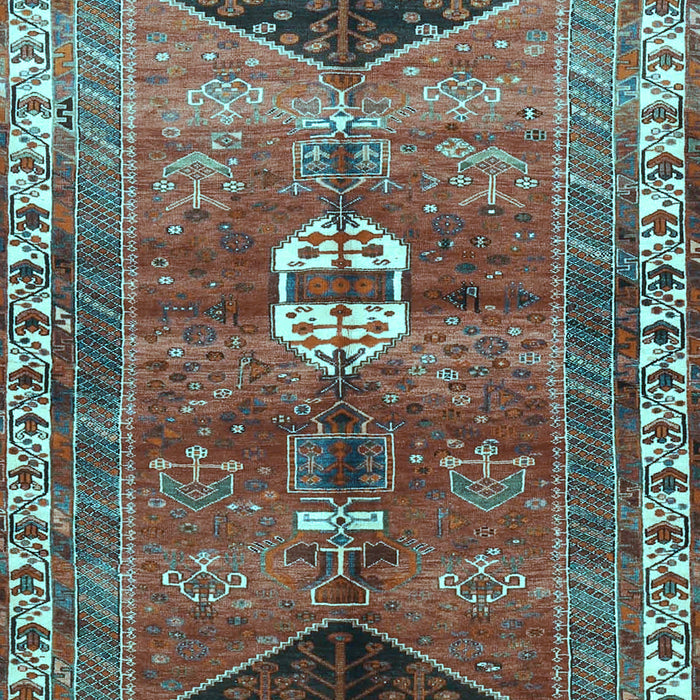 Machine Washable Medallion Light Blue Traditional Rug, wshtr4452lblu