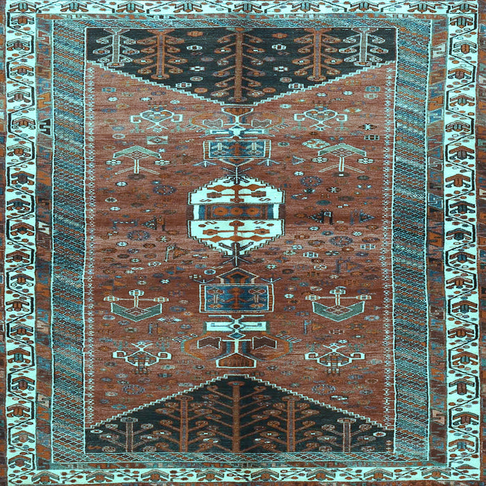 Square Machine Washable Medallion Light Blue Traditional Rug, wshtr4452lblu