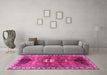 Machine Washable Medallion Pink Traditional Rug in a Living Room, wshtr4452pnk