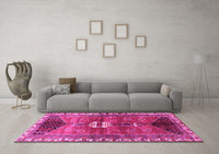 Machine Washable Medallion Pink Traditional Rug, wshtr4452pnk