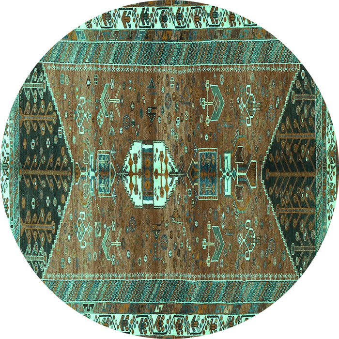 Round Machine Washable Medallion Turquoise Traditional Area Rugs, wshtr4452turq
