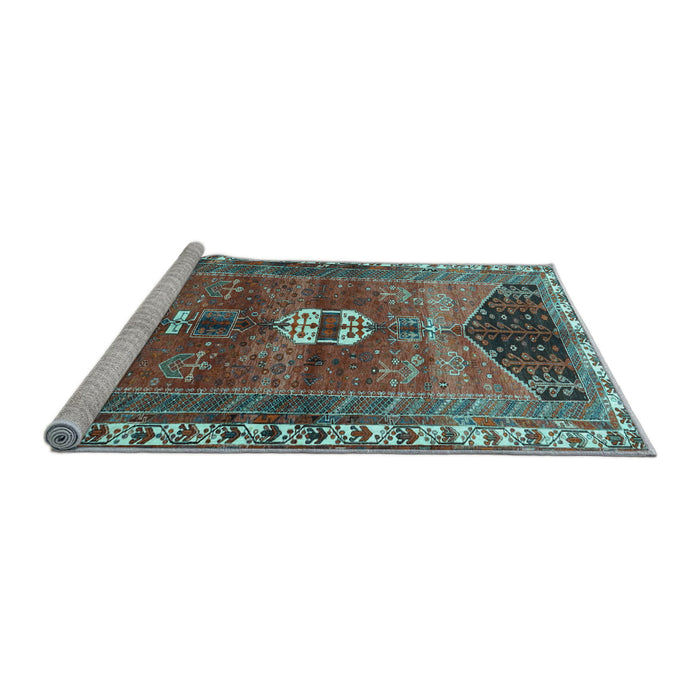 Sideview of Machine Washable Medallion Light Blue Traditional Rug, wshtr4452lblu