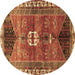 Round Medallion Brown Traditional Rug, tr4452brn