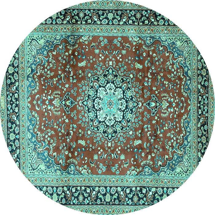 Round Persian Turquoise Traditional Rug, tr4453turq