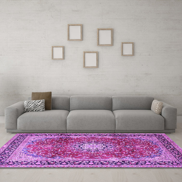 Machine Washable Persian Purple Traditional Area Rugs in a Living Room, wshtr4453pur