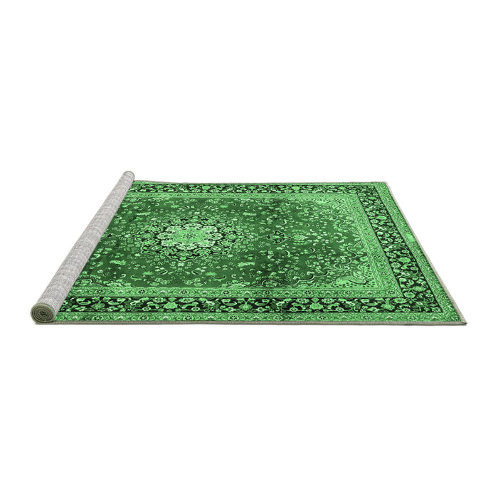 Sideview of Machine Washable Persian Emerald Green Traditional Area Rugs, wshtr4453emgrn