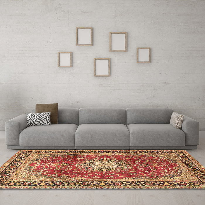 Machine Washable Persian Brown Traditional Rug in a Living Room,, wshtr4453brn