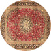 Round Machine Washable Persian Brown Traditional Rug, wshtr4453brn