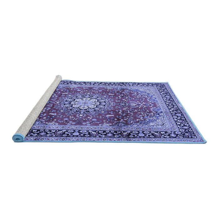 Sideview of Machine Washable Persian Blue Traditional Rug, wshtr4453blu
