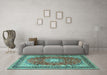 Machine Washable Persian Turquoise Traditional Area Rugs in a Living Room,, wshtr4453turq