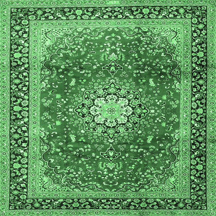 Square Machine Washable Persian Emerald Green Traditional Area Rugs, wshtr4453emgrn
