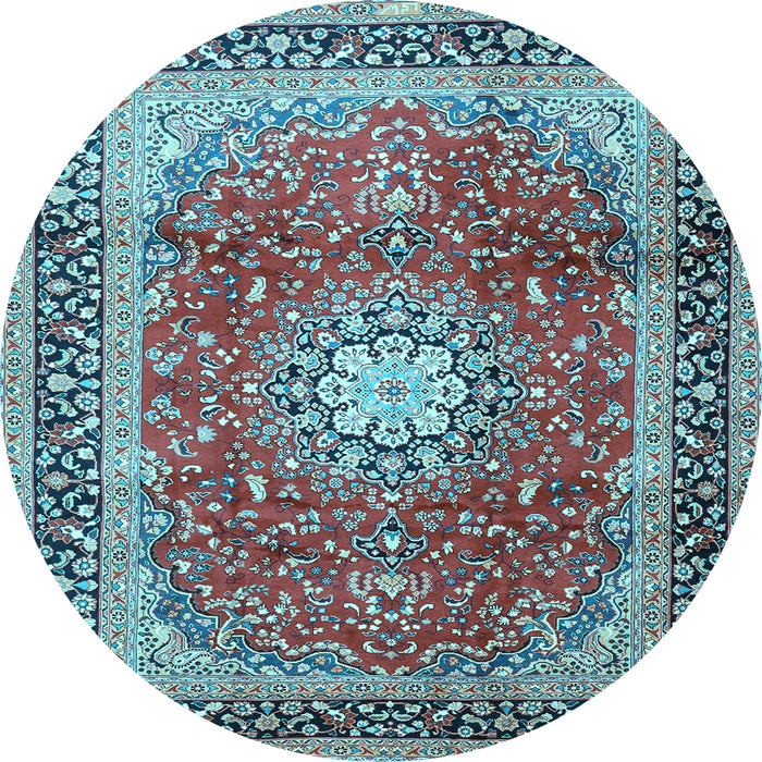 Round Machine Washable Persian Light Blue Traditional Rug, wshtr4453lblu