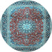 Round Machine Washable Persian Light Blue Traditional Rug, wshtr4453lblu