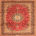 Round Machine Washable Persian Orange Traditional Area Rugs, wshtr4453org