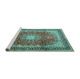 Sideview of Machine Washable Persian Turquoise Traditional Area Rugs, wshtr4453turq