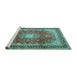 Sideview of Machine Washable Persian Turquoise Traditional Area Rugs, wshtr4453turq